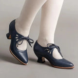 43 Retro Pointed Toe Shoes for Women Mary Janes Women's High Heels New Office Lace -up Pump Ladies Thick Heels Female