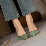 Spring Summer Closed Toe Sandals Women French Slingback Suede Leather Women Shoes Pointed Toe High Heels Green Single