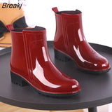 Women Rain Boots Waterproof Rubber Sole Low Heel Winter Shoe Female Middle Tube Fashion New Black Casual Brand Design Ankle