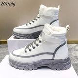 Boots Women Ankle Boots Warm PU Plush Winter Woman Shoes Sneakers Flats Lace Up Ladies Shoes Women Short Snow