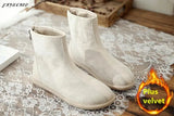 Retro Women Boots Autumn Winter Short Boots Handmade Comfortable Zipper Simple Literature Ankle Boots Casual Flat