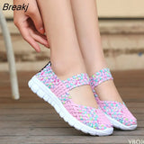 Size Women Flat Shoes 2022 Fashion Elastic Band Weave Shoes Women Comfort Flat Shoes Women Casual Loafers Zapatos De