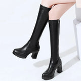 for Women Leather Very High Heel Footwear Elastic Winter Knee Shaft Ladies Boots Long Platform 2023 Novelty Demi-season