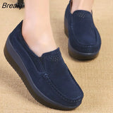 Women Flat Platform Loafers Ladies Elegant Suede Leather Moccasins Shoes Woman Slip On Moccasin Women's Blue Casual