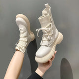 Breakj And Cool Korean Version Of Martin Boots Winter Plus Velvet 2025 New Knitted Elastic Socks Boots Showing Thin Skin Short