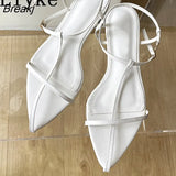 Rome Style Flat With Gladiator Beach Sandals Ladies Casual Pointed Toe Ankle Buckle Strap Summer Shoes Women Black