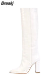 Women's Knee High Boots Tall Canister Sexy Women Boots Pointed Toe Chunky Heel Crocodile Print Women Boots High-heeled