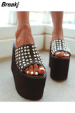 Women's Platform Sandals High Heels Wedge Open Toe Slip on Backless Mules Summer Slippers Shoes Big