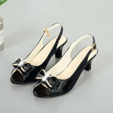 Women Fashion Black Pu Leather Slip on Pointed Toe High Heel Shoes Lady Square Heel Comfort Summer Office Heel Pumps