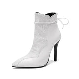 Fashion Ankle Boots Women 2023 Sexy Pointed Toe Stilettos Plus Size 34-48 Fall Winter Bandage Zipper Thin High Heels