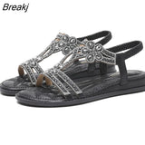 Woman Summer New 2023 Crystal Weddings Shoes Silver Gold Casual Flat with Bohemian Style Ladies Slip-On Large Size