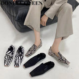 Square Toe Flats Shoes Women Slip On Loafers Comfortable Ballet Zebra Snake Pattern Shoe Big Size 35-41 Zapatillas