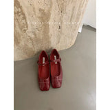 Jane Shoes French Designer Women Shoe Spring New Vintage Single Shoe Simple Red Leather Shoe Elegant Woman Shoe Low