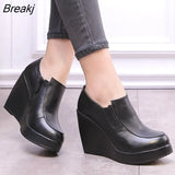 2023 Wedges Women Shoe Spring Autumn Slip-On High Heels Round Toe Genuine Leather Casual Ladies Platform Shoes
