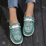 Spring New Flat Women Shoes Fashion Canvas Print Lace Up Loafers Shoes Woman Lightweight Non-Slip Casual Flats