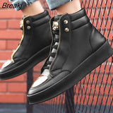 Style Breathable CASUAL BOOTS Fashion Trend Men's Short Boots Outdoor PU Leather Sports Shoes Thick Soled Locomotive