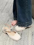 Sandals Med Block Heels Female Shoe All-Match Mary Jane New Medium Chunky Girls Closed Beige Clear Comfort Summer Fashion