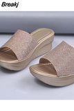 Women Shoes 2023 Slippers Wedge Female Sandals Ladies Bling PU Leather Outside Casual Shoes Summer Footwear Woman Slides
