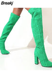 New Autumn Winter Knee High Boots Women Sexy Party Mature Thin High Heels Women's Boots Flock INS Club Female Trendy