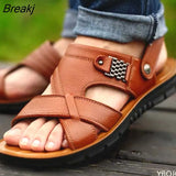Size 48 Men Leather Sandals Summer Classic Men Shoes Slippers Soft Sandals Men Roman Comfortable Outdoor Walking