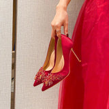 Spring and Autumn New Fashion Bridal Shoes Not Tired Feet Red Female Stiletto Pointed Toe Comfortable High