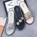 Women Fashion Peep Toe Silver High Quality Anti Skid Beach Sandals Lady Casual Golden Crystal Summer Home Sandals