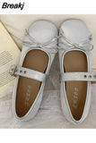 Style Elegant Rhinestone Bow Mary Jean Shoes 2023 Hot Satin Ballerinas Flats Single Shoes Bling Rhinestones Women