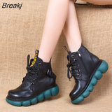 Shoes Women Boots Retro Genuine Leather 2023 New Autumn Winter Zip Round Toe Concise Handmade Leisure Ankle