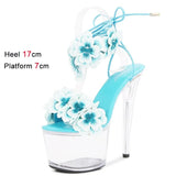 Women Sandals 17cm Thin Heels Ankle Strap Summer High Heels Sexy Party Shoes For Women Handmade Flowers Modern
