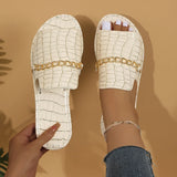 Summer New Gold Metal Chain Peep Toe Slippers Women’s Flat Luxury Outdoor Beach Flip Flop Female Sandals Trend Slides