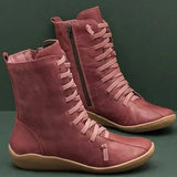 Women Boots Vintage Zipper Lace Up Ankle Ladies Retro Leather Shoes Woman High Top Shoes Women's Female Fashion