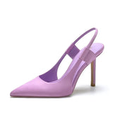Woman Shoe High Heels Stiletto Navy Blue Pumps Pointed Wedge Roman Style 2023 Burgundy Straps Low Satin Fine Orange