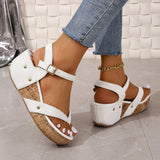Breakj Summer New Large-Size Rope Pine Cake Thick-Soled Sandals One-Word Buckle With Flat-Soled Women's