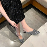 Silver Slingbacks Flats Shoes Woman 2024 Trend Designer Pointed Toe Flat Slip-on Mules Shiny Soft Ballet Flats Black