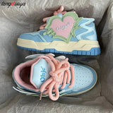 yellow Women Low-top heart Patchwork Women Sneakers Flat Platform Fashion Skateboard Shoes Mixed Color Students Chic