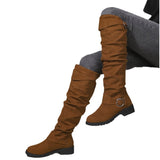Breakj Folded Boots Women's Belt Buckle Boots But Knee Pile Boots Thick And Thin
