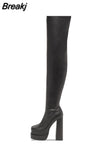 Women's High Boots Autumn Winter Platform Shoes Thick Bottom High Heels Elastic Leather Long Boots Women Demonia Boots