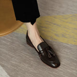 Breakj New Round Head Escrened Black Soft Bean Shoes Coarse Heel Low Heel Single Shoes Women's Casual Lefang Shoes Ladies