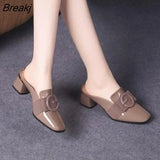 Spring and Autumn New Ladies Baotou High Heels Fashion Single Shoes British Style Leather Shoes Thick Heel Half