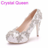 Breakj Cm High Heels Large Size Waterproof Table Single Shoes Women's Fine Heel Round Head Diamond Wedding Shoes Bridal Shoes