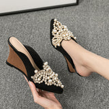 Half Slippers Women Outerwear 2023 Spring Summer New Pointed Pearl Baotou Mules Shoes 8cm High Heel Women Slides