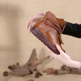 And Winter New Head Layer Cowhide Flat Bottom Soft Bottom Ankle Boots National Wind Leather Retro Martin Boots Warm And Comfortable Cotton
