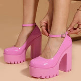 Heeled Ankle Strap Pumps Sweet Platform Pink Square Heel Woman High Heels Pumps Platform Shoes 2023 Spring Woman