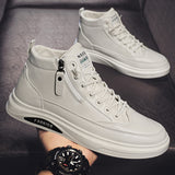 Men Boots Autumn High Top Leather Casual Shoes Fashion Cotton Shoes Flat Ankle Boots Business Outdoor Shoes Man Sneakers