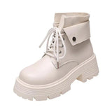 Boots Rock Shoes Woman Round Toe Lace Up Plush Winter Footwear Boots-Women Med Lolita Fur 2023 Autumn Ankle Solid Rome