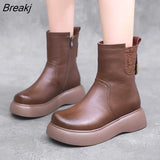 2023 Women Snow Boots 100% Genuine Leather Natural Wool Fur Platform Mid Calf Boots For Women Winter Warm