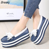 spring High Quality Women Flats Platform shoes Tassel Slip-on Round Creeper black Brogue Loafers