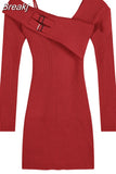 One Piece Dress Korean Fashion 2023 Winter Sexy Bodycon Y2k Mini Dress Woman Long Sleeve Solid Knitted Dress Slim