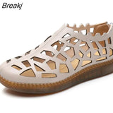 2023 Summer Genuine Leather Hollow Shoes Woman Sandals Casual Sneakers Flat Soft Sole Comfortable Sandals Large