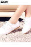 Spring Women Oxford Shoes Ballerina Flats Shoes Women PU Leather Shoes Moccasins Lace Up Loafers White Shoes